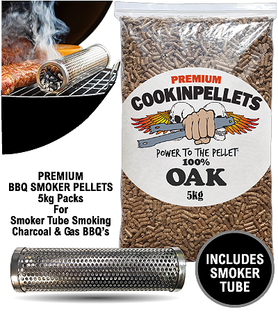 5Kg Premium 100% Oak CookinPellets®  Resealable Pack & Smoker Tube